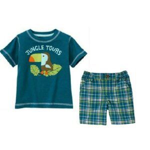 NWT Gymboree Jungle Explorer Jungle Tours Top & Plaid Shorts 3-6 months